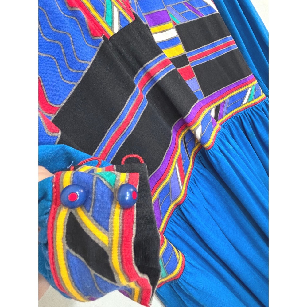 Studio Leonard Paris Vintage Blue Geometric Abstract Print Drop Waist Dress - Picture 15 of 16